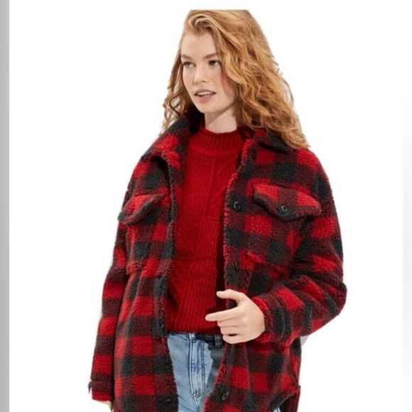 American Eagle Outfitters Jackets & Blazers - AE Plaid Sherpa Jacket